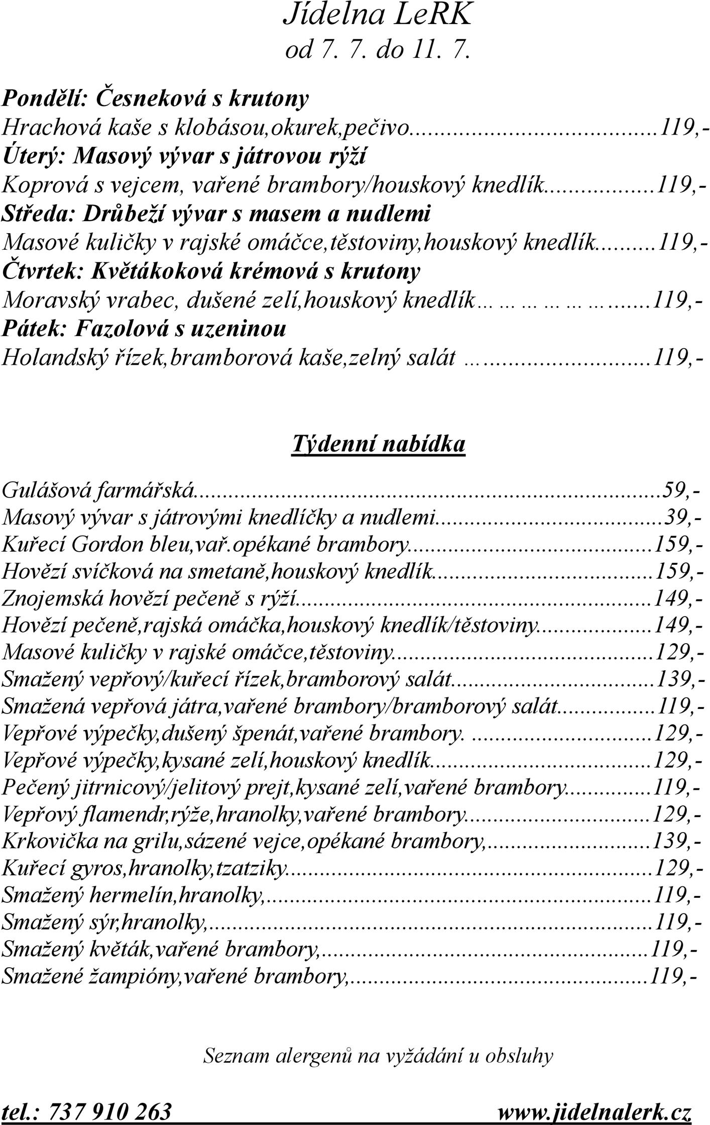 Týdenní menu